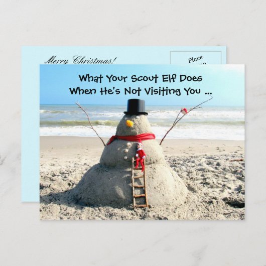 Florida Beach Snowman en Elf Kerstmis Briefkaart (Voorkant / Achterkant)