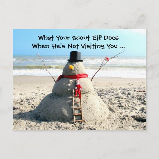 Florida Beach Snowman en Elf Kerstmis Briefkaart (Voorkant)