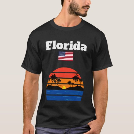 Florida beach souvenir palm trees ocean sunset US  T-shirt (Voorkant)