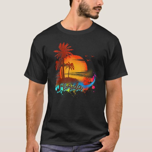 Florida Beach Summer Palm Trees Sunset T-shirt (Voorkant)