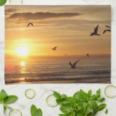 Florida Beach Sunset met vogels Theedoek (Gevouwen)
