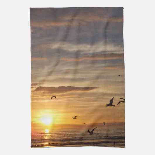 Florida Beach Sunset met vogels Theedoek (Verticaal)