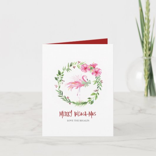 Florida Beach Tropische Flamingo Kerstvakantie Feestdagen Kaart (Voorkant)