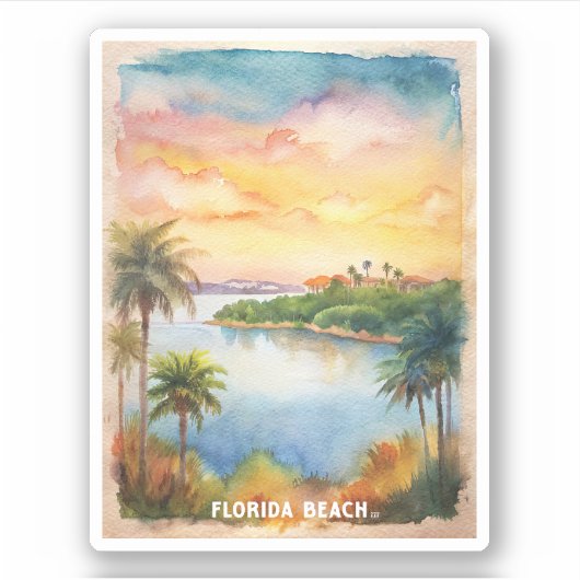 Florida Beach Waterverf schilderij Sticker (Voorkant)