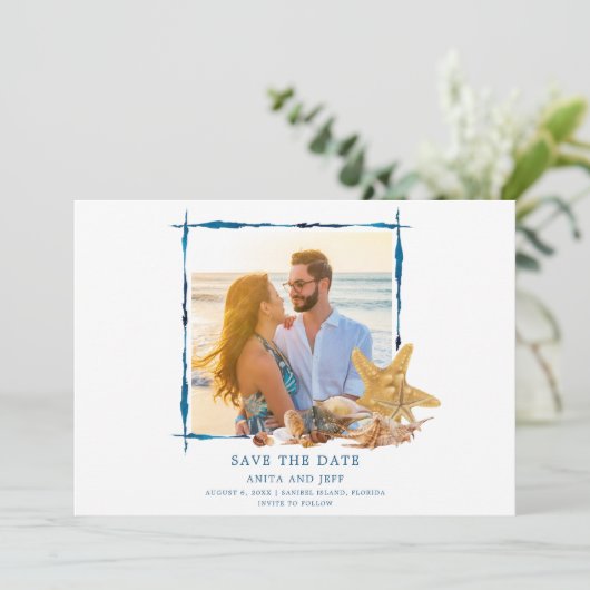 Florida Beach Wedding Photo Save the Date (Staand voorkant)