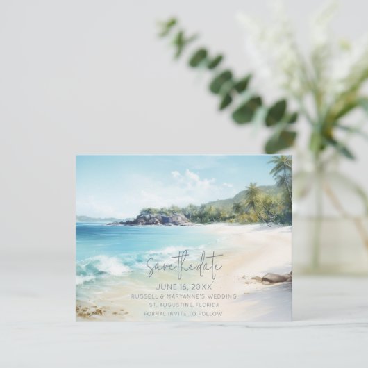 Florida Beach Wedding Photo Save the Date Aankondiging (Staand voorkant)