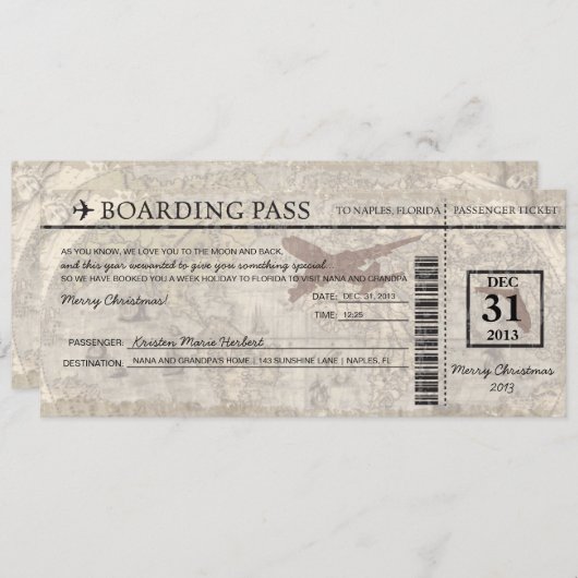 Florida Boarding Pass Kaart (Voorkant / Achterkant)