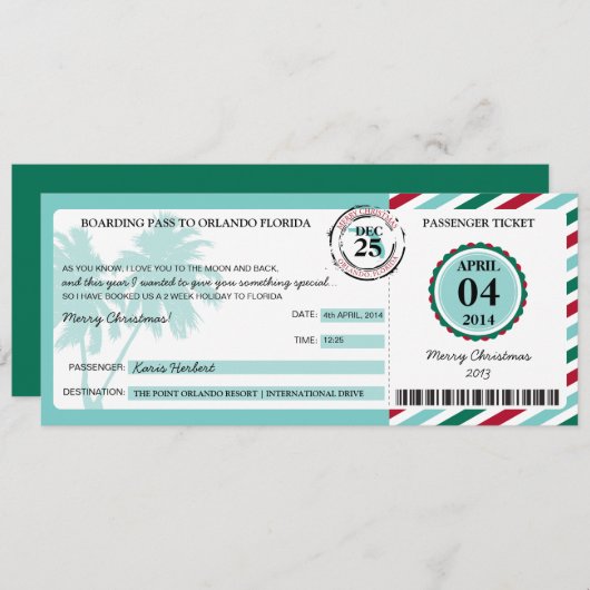 Florida Boarding Pass Kaart (Voorkant / Achterkant)