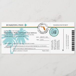 Florida Boarding Pass Wedding Invitation Kaart