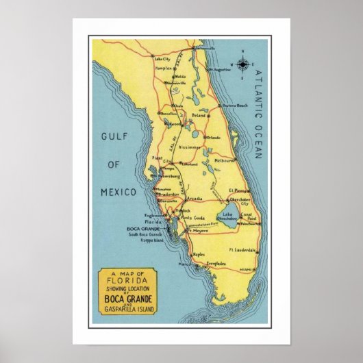 Florida Boca Grande Kaart Poster Afdrukken (Voorkant)
