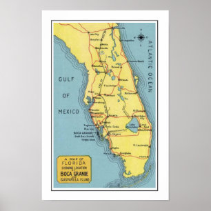 Florida Boca Grande Kaart Poster Print