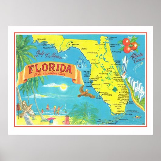 Florida Briefkaart Kaart 18x24 Poster Afdrukken (Voorkant)