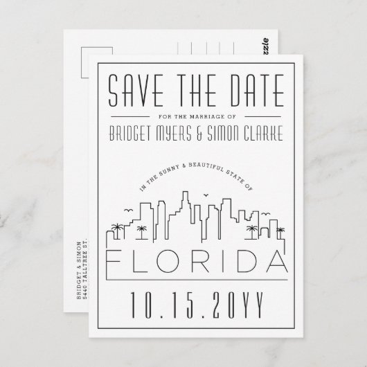 Florida bruiloft | Skyline De datum opslaan Briefkaart (Voorkant / Achterkant)