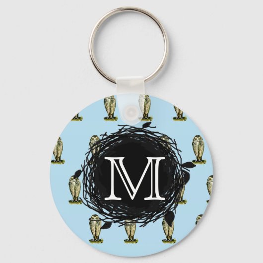Florida Burroting Owl Blue Monogram Nest Pattern Sleutelhanger (Voorkant)