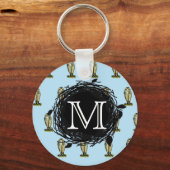 Florida Burroting Owl Blue Monogram Nest Pattern Sleutelhanger (Voorkant)