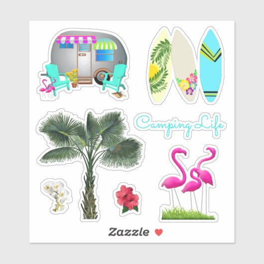 Florida Camping Tropical Shaped Scrapbook Stickers (Vel)