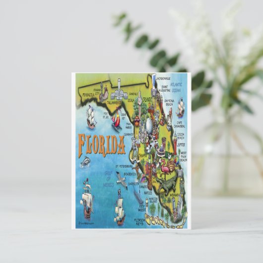 Florida Cartoon Map Briefkaart (Staand voorkant)