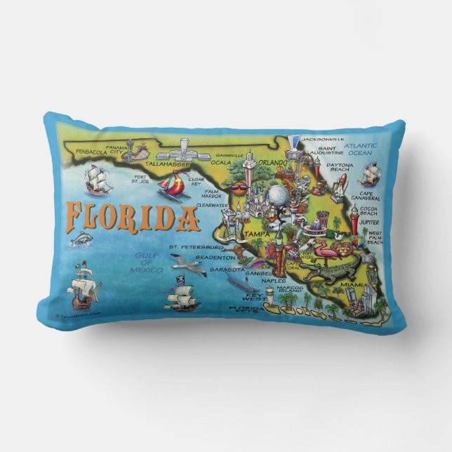Florida Cartoon Map Kussen (Voorkant)