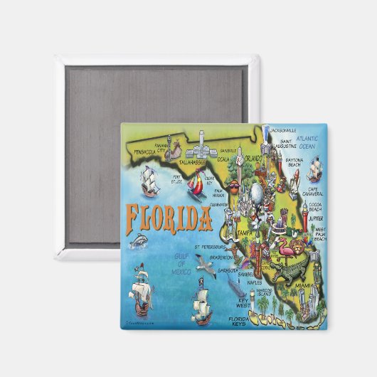 Florida Cartoon Map Magneet (Voorkant / Achterkant)