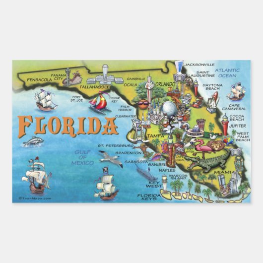 Florida Cartoon Map Rechthoekige Sticker (Voorkant)