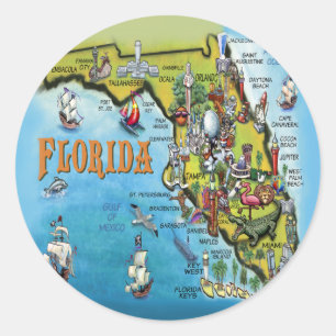 Florida Cartoon Map Ronde Sticker