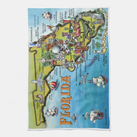 Florida Cartoon Map Theedoek (Verticaal)