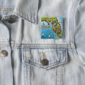 Florida Cartoon Map Vierkante Button 5,1 Cm (In situ)