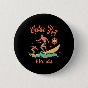 Florida Cedar Key Fl Surfer Surfen Vissen Boardw Ronde Button 5,7 Cm