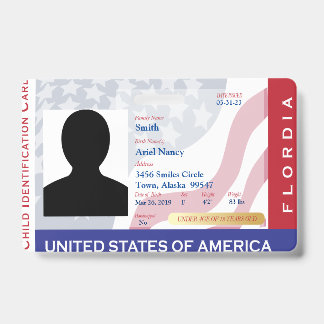 FLORIDA - Child ID Kaart - USA Flag Achtergrond Badge