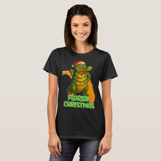 Florida Christmas Alligator Wearing Santa Hat Vaca T-shirt (Voorkant volledig)