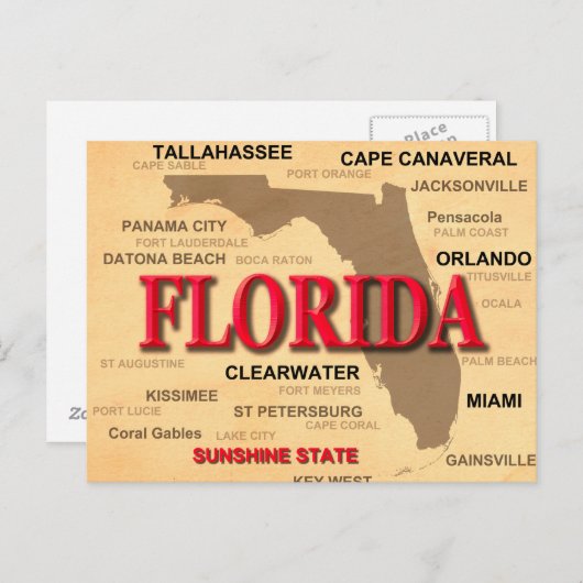 Florida Cities and Towns State Pride Map Briefkaart (Voorkant / Achterkant)
