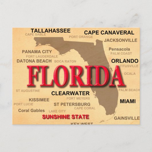 Florida Cities and Towns State Pride Map Briefkaart (Voorkant)