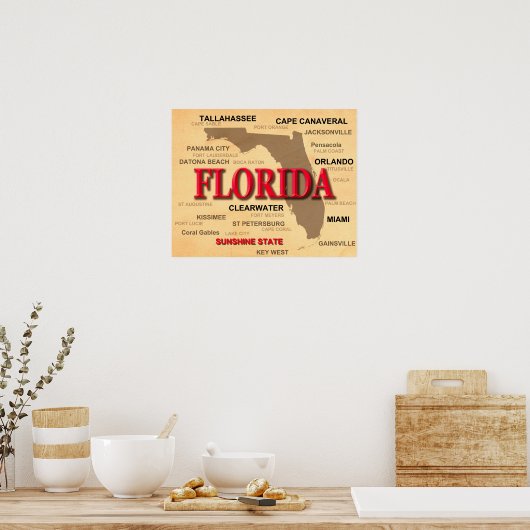 Florida Cities and Towns State Pride Map Poster (Keuken)