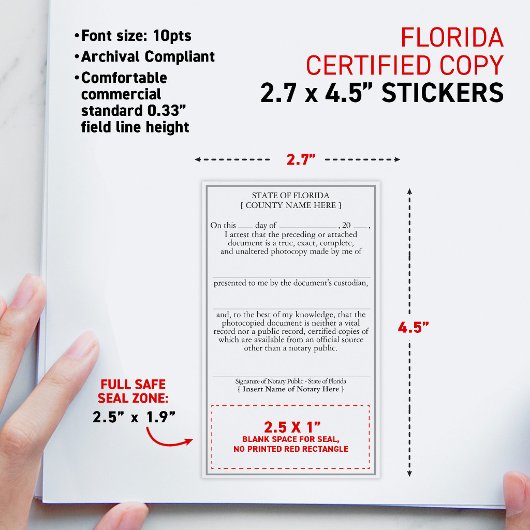FLORIDA-conforme Notariële verklaring Gecertificee Rechthoekige Sticker
