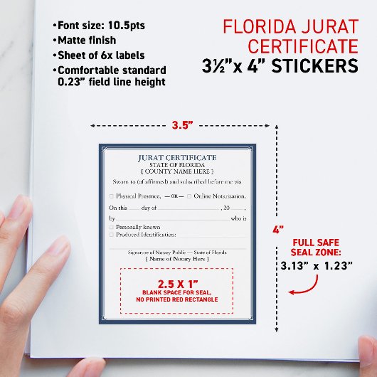 FLORIDA-conforme Notaris Jurat-certificaat 3,5x4" Wijn Etiket
