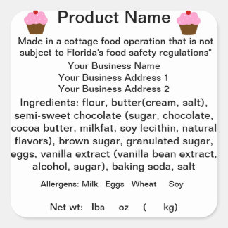 FLORIDA Cottage Food Law Sticker / Label