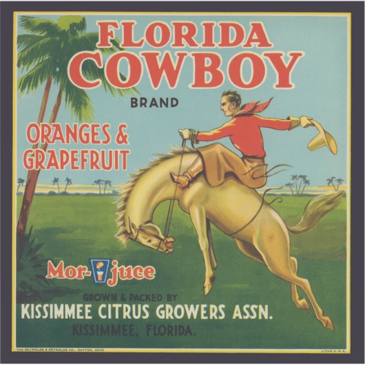 Florida Cowboy Merk Sinaasappels en Grapefruit Lab Sticker (Voorkant)