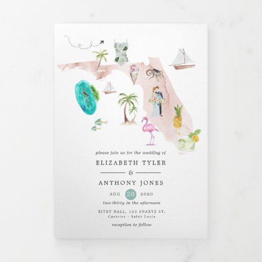Florida Destination Wedding Photo Tri-Fold Car Drieluik Kaart (Cover)