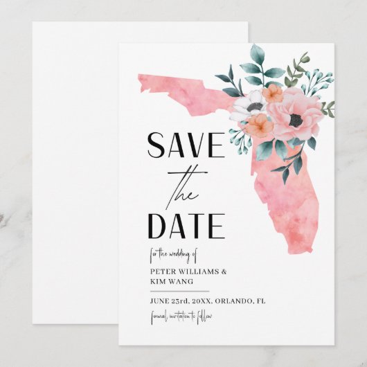 Florida Destination Wedding Waterverf Floral Save The Date (Voorkant / Achterkant)