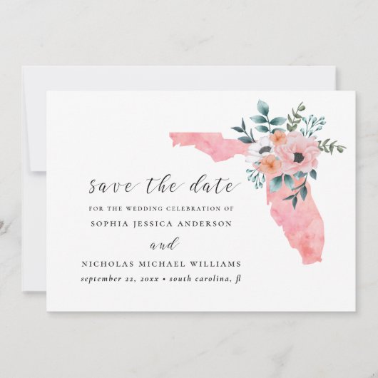 Florida. Elegant roze bloemen. Aquarel Bloemen Save The Date (Voorkant)