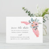 Florida. Elegant roze bloemen. Aquarel Bloemen Save The Date (Staand voorkant)