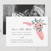 Florida. Elegant roze bloemen. Aquarel Bloemen Save The Date (Voorkant / Achterkant)