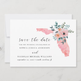 Florida. Elegante roze bloemen. Waterverf bloemmot Save The Date