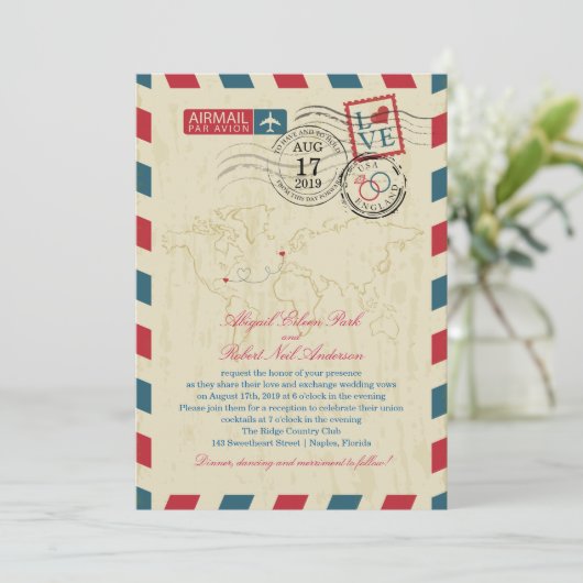 Florida & Engeland  luchtpost bruiloft Kaart (Staand voorkant)