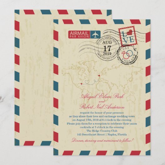 Florida & Engeland  luchtpost bruiloft Kaart (Voorkant / Achterkant)