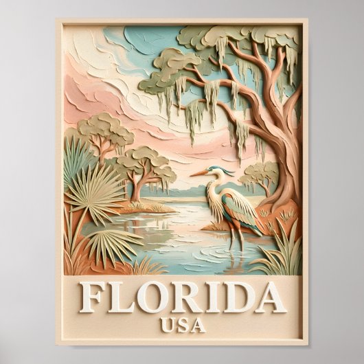 Florida Everglades Wilde Dieren Vogel Textuur Land Poster (Voorkant)
