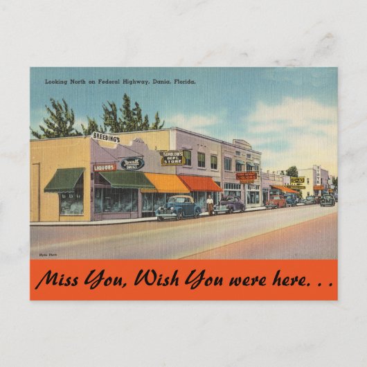 Florida, Federal Highway, Dania Briefkaart (Voorkant)