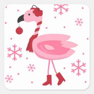 Florida Flamingo Tropical Beach Kerstfeestdag Vierkante Sticker