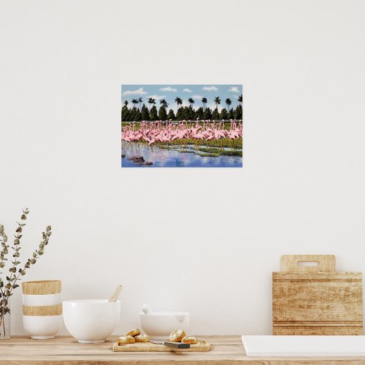 Florida Flock of Coral Flamingos Poster (Keuken)