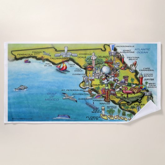 Florida Fun Map Beach Towel Strandlaken (Voorkant)